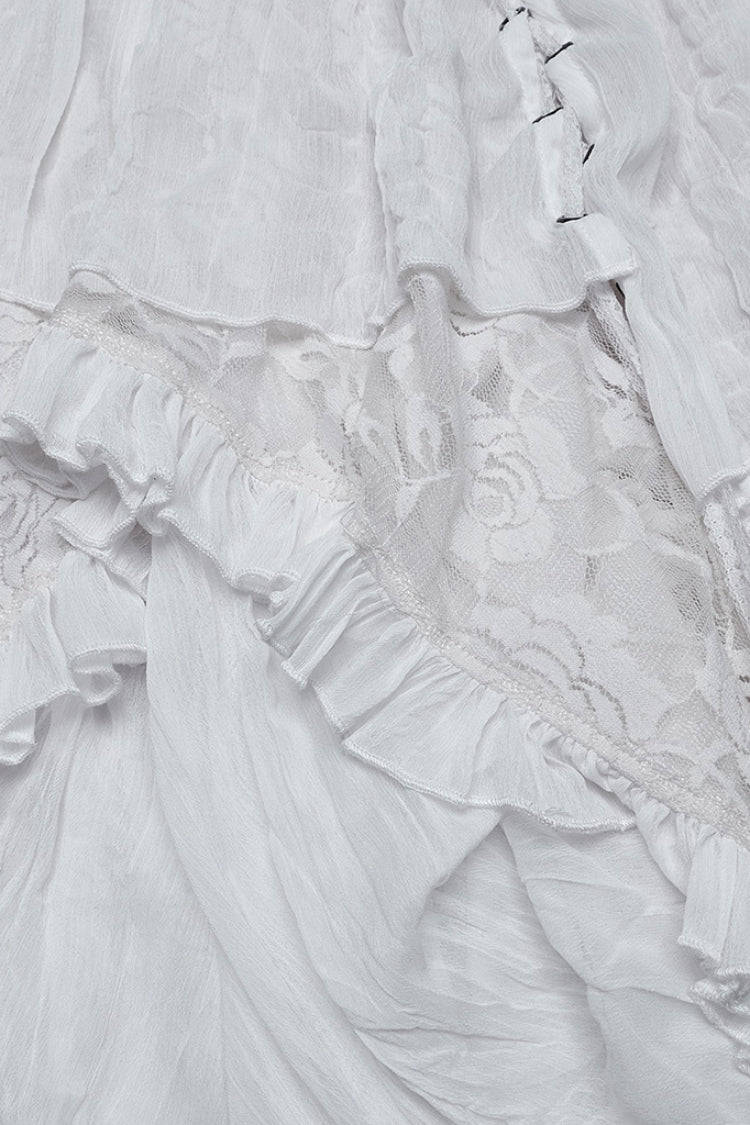 White Ruffle Stitching Lace Lace-Up High/low Women's Gothic Skirt - Product - 6
