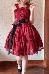Wine Red [Forest Waltz] Embroidery Bowknot Lace-Up Slim Sweet Elegant Lolita Suspender Top - Product - 5