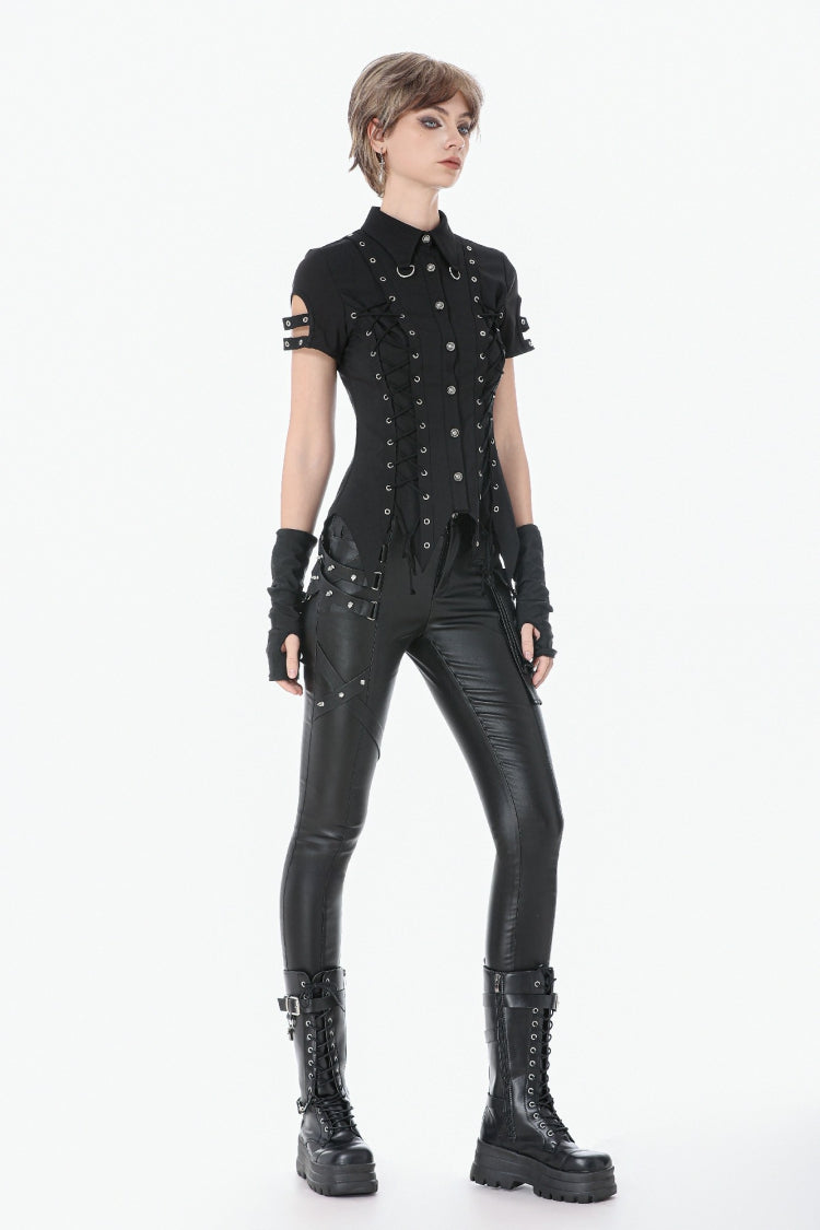 Black Asymmetric Studded Women's Punk Pants - Product - 10