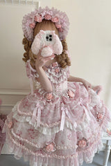 Pink [Rose Manor] Short Puff Sleeves Ruffle Bowknot Lace Sweet Japanese Princess Lolita Dress - Product - 8