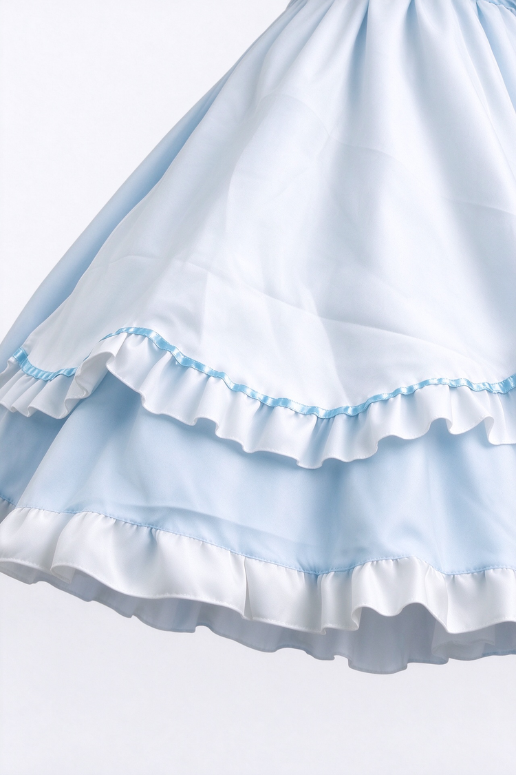 Blue and White Lace Maid Lolita Jumper Dress with Heart Apron - view 4