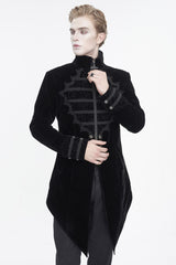 Black Stand Collar Lace Splice Swallow Tailed Men's Gothic Coat - Product - 2