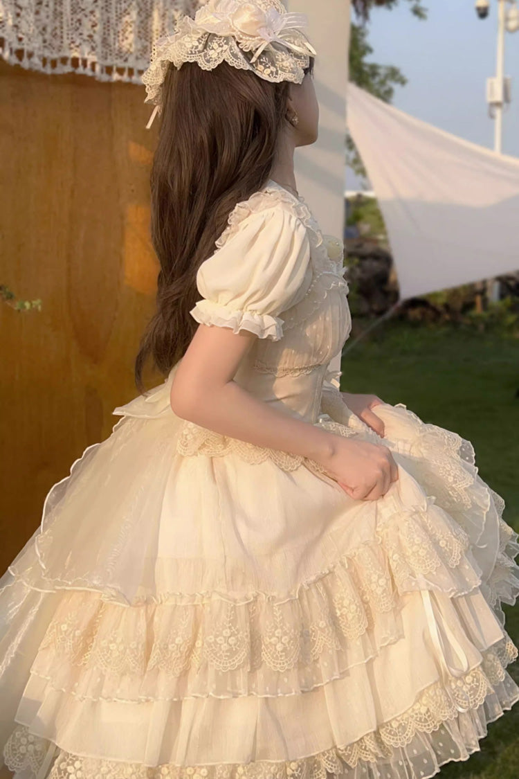 Apricot Multi-layer Annie's Tea Party Ruffle Hanayome Sweet Lolita Jsk Dress - Product - 4