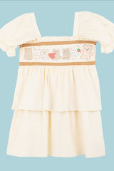 Beige Vintage Square Collar Ruffled Short Sleeves Cartoon Bear Print High Waisted Sweet Lolita Dress - Product - 8