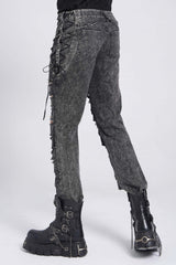 Black Ripped Rivet Men's Punk Pants with Chain - Product - 7