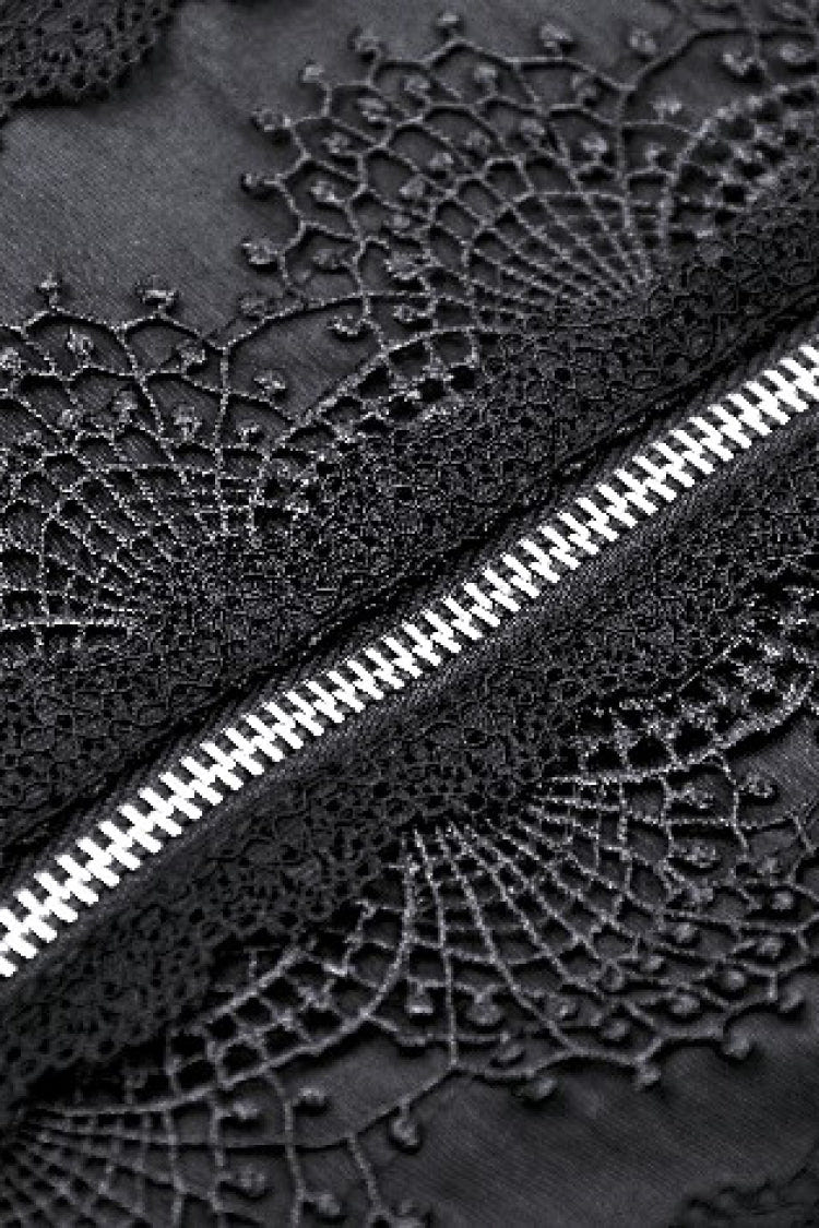 ブラックスタンドカラー半袖スパイダー型ジッパーカットアウト変形レディースパンクブラウス 商品画像