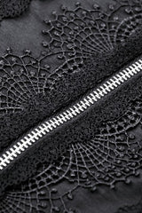 Black Stand Collar Short Sleeves Spider-Shaped Zippered Cut-Out Irregular Women's Punk Blouse - Product - 14
