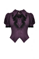 Purple Moon Frilly Collar Short Puff Sleeves Women's Gothic Blouse - Product - 3