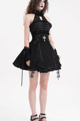 Black Halterneck Cut-out Ruffle Lace Women's Gothic Dress - Product - 6