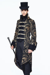 Gothic Jacquard Fake Two Pieces Golden Mens Long Coat - Product - 2
