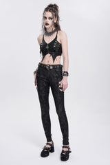 Black Print Cutout Buckle Women's Gothic Pants - Product - 11