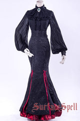 Black/Red [Lorelei] Double-Layered Print Ruffle Gothic Elegant Lolita Jacquard Mermaid Maxi Skirt - Product - 6