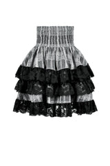 Black/Grey High Waisted Lace-Up Lace Ruffled Layered Hem Women's Lolita Gothic Skirt - Product - 13