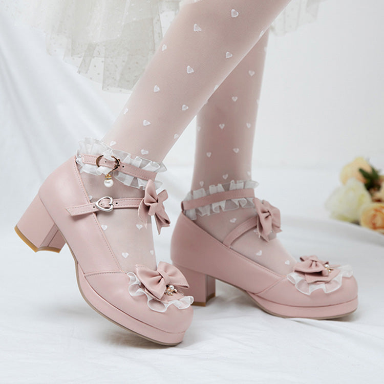 Bowknot White Frills Sweet Lolita High Heel Shoes - Product - 9