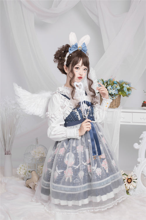Blue Chiffon Flower Wedding Wearing Veil Princess Sweet Lolita JSK Dress - Product - 4