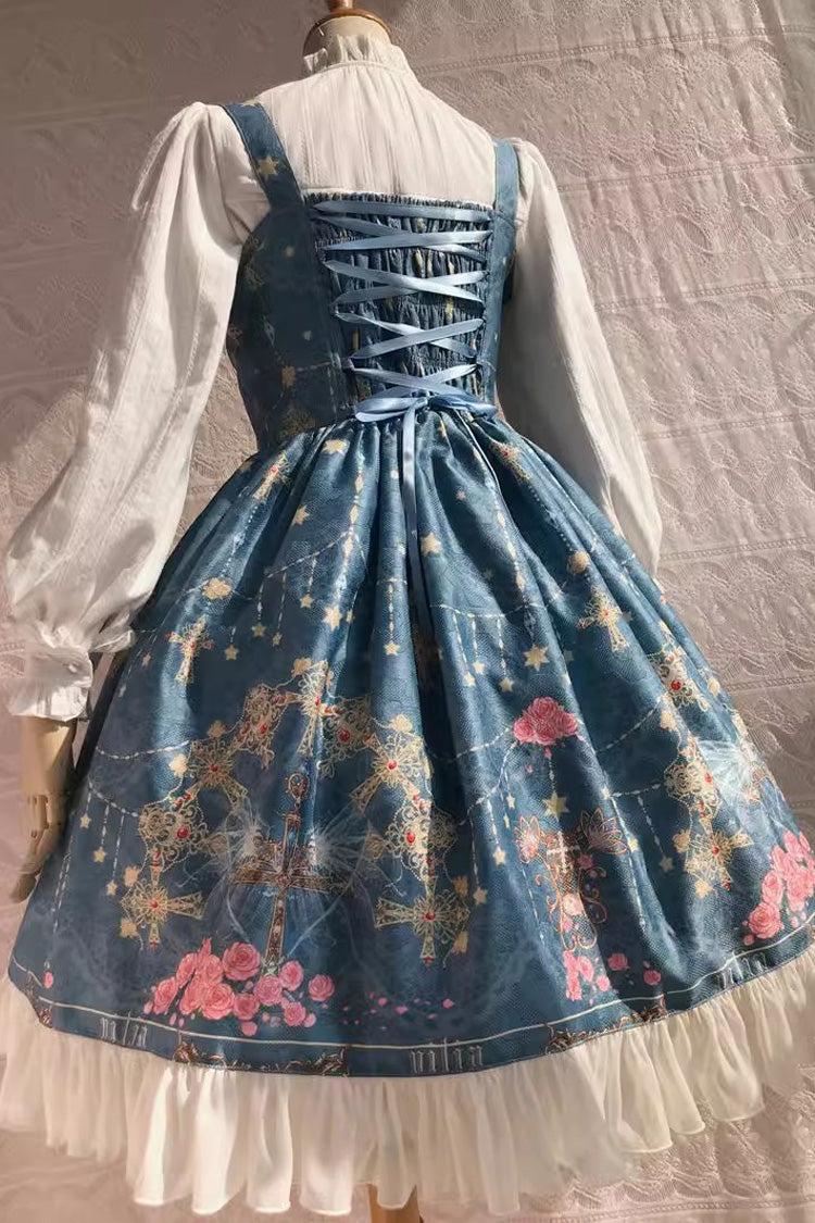 Peacock Cross Print Ruffle Cardigan Bowknot Sweet Lolita Jsk Dress 4 Colors - Product - 5
