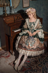 Green Gorgeous Short Sleeves Ruffle Bowknot Print Classic Lolita Dress - Product - 7
