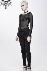 Black Round Collar Chest Skull Palm Long Sleeve Women's Punk Mesh Shirt - Product - 4