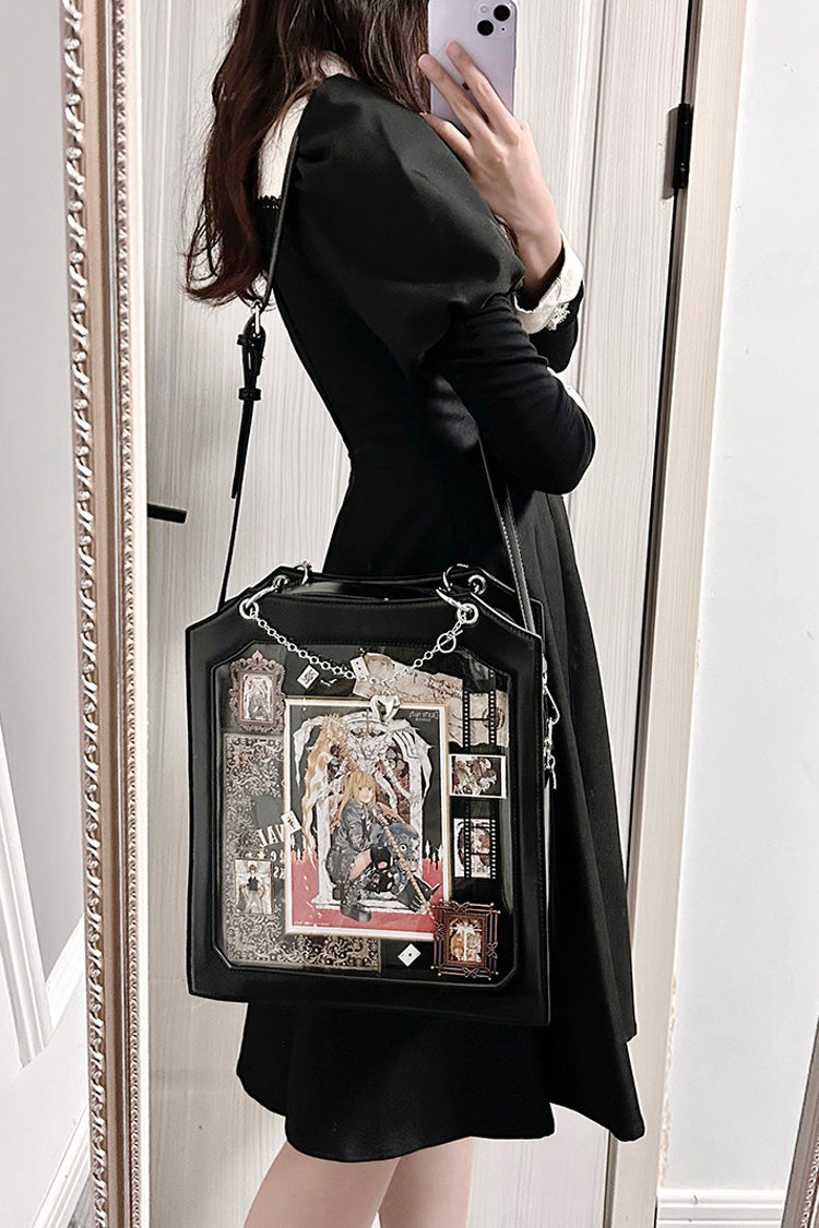 Black [Rose Thorns] Cut-Out Embroidered Chain-Decorated Gothic Lolita Itabag - Product - 8