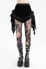 Black Plumed Ruffle Mesh Women's Gothic Shorts - Black - 1