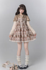 Brown [Bear Stamp] Long Sleeves Printed Hooded Sweet Lolita Dress - Brown - 1