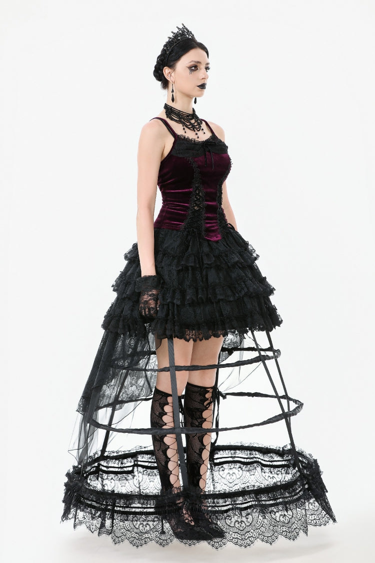 Burgundy Ribbon Bow Lace-Up Women's Gothic Velet Cami Corset Top - Product - 2
