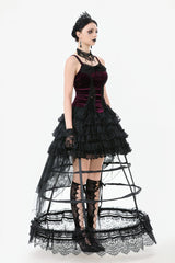 Burgundy Ribbon Bow Lace-Up Women's Gothic Velet Cami Corset Top - Product - 2
