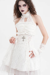 White Bow Lace Lace-Up Mesh Eyelet Women's Gothic Gorgeous Palace Arm Sleeves - Product - 8