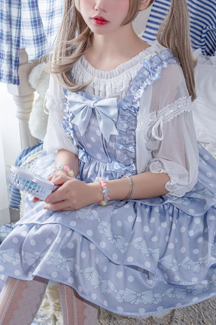 Polka Point Print Bowknot Multi-Layer Princess Sweet Lolita Jsk Dress - Light Blue - 1