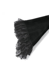 Black Keyhole Mandarin Collar Long Flare Sleeves Velvet Splice Lace Women's Gothic Shrug - Product - 16