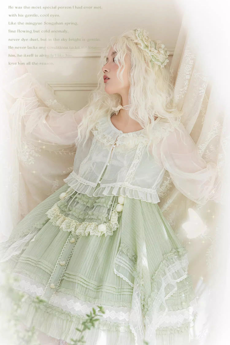 Green Doll Window Ruffle Sweet Lolita Jsk Tiered Dress - Product - 4