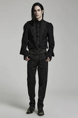 Black Stand Collar Ruffle Webbing Embellishment Mens Gothic Blouse - Product - 4
