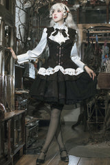 Black/White [The Duke of Blood] Multi-Layered Ruffle Bowknot Gothic Lolita Vest Skirt Set - Product - 9