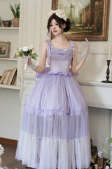 Purple [Foamy Sea] Sleeveless Ruffle Bowknot Fishbone Sweet Lolita Jsk Dress - Product - 2