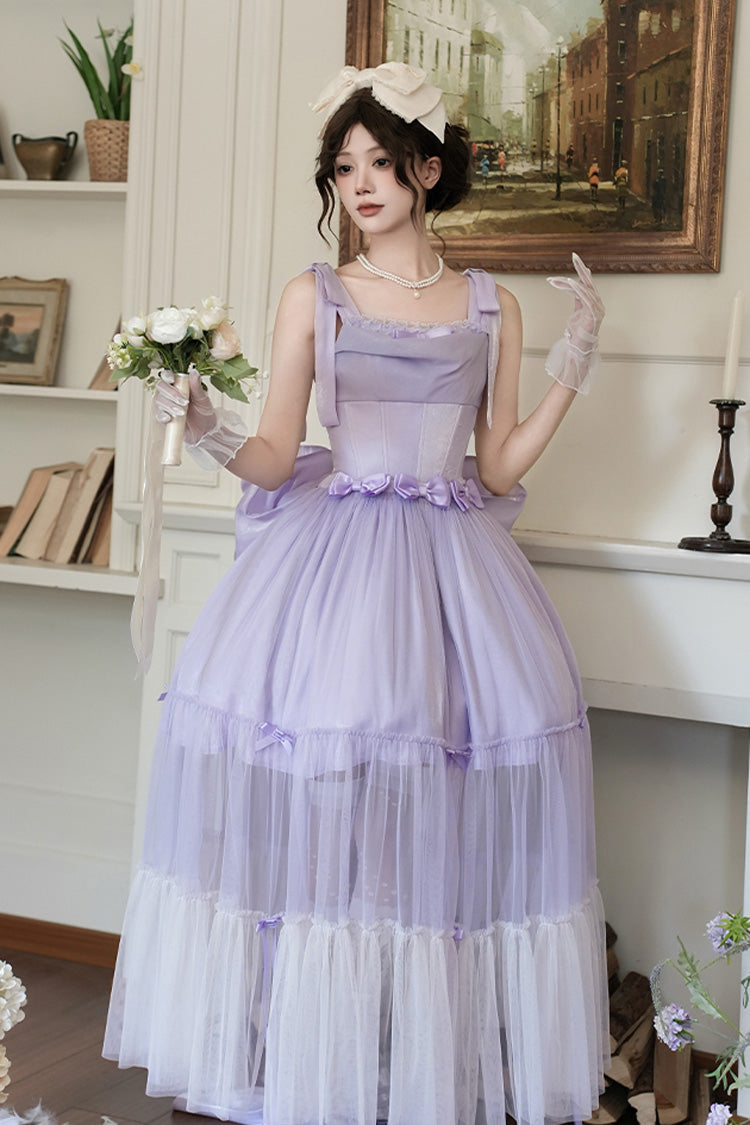 Purple [Foamy Sea] Sleeveless Ruffle Bowknot Fishbone Sweet Lolita Jsk Dress - Product - 2