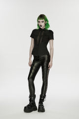 Black Studded Women's Punk  Drawstring Leggings - Product - 2