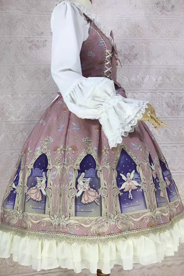 Dream Elf Print Ruffle Bowknot Sweet Lolita Jsk Dress 6 Colors - Product - 5