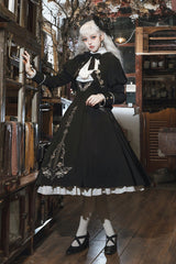 Black/White [Violin Variations] Ruffled Embroidered Gothic Lolita Jumper Dress Set - Product - 3