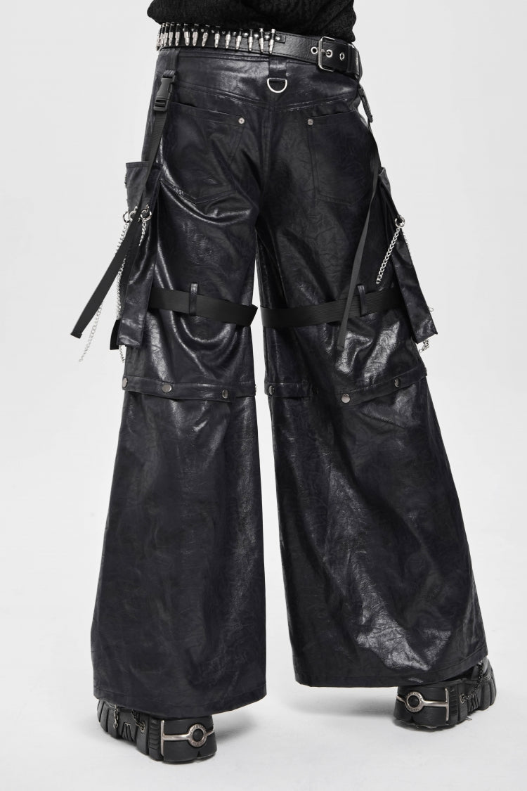 Black Big Pockets Straps Chain Men's Punk Pants - Product - 4