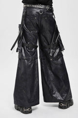 Black Big Pockets Straps Chain Men's Punk Pants - Product - 4