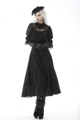 Black Stand Collar Cut-Out Half Sleeves Lace Spliced Women's Gothic Maxi Dress - Product - 11