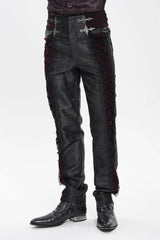 Black/Red Jacquard Spliced Lace-Up Slim Men's Gothic Velvet Palace Pants - Product - 8