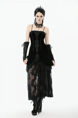 Black Women's Gothic Embroidered Lace Hem Ruched Slip Wedding Dress - Product - 9
