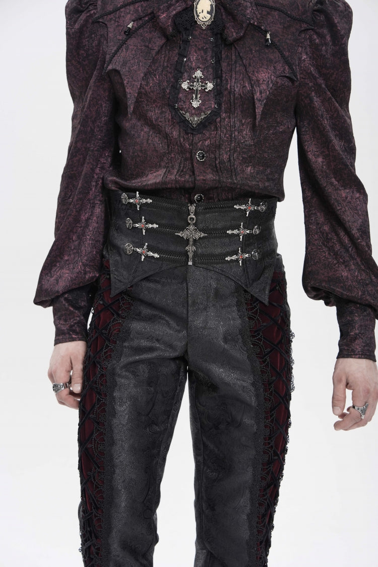 Black Jacquard Lace-Up Slim Men's Gothic Handsome Girdle - Product - 7