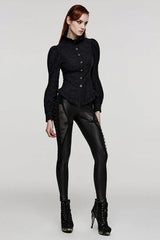 Black Stand Collar Long Puff Sleeves Ruffle Womens Gothic Blouse - Product - 4