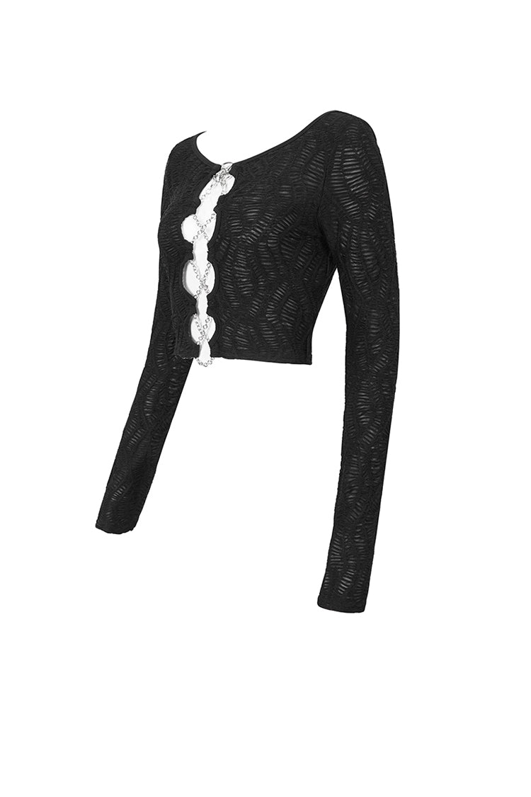 Black Cutout Ruched Chain Women's Punk Jacket - Product - 6