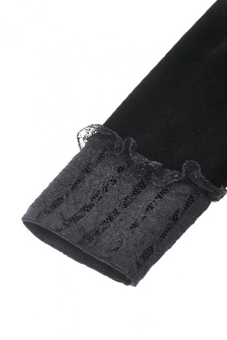 Black Long Sleeves Lace Women's Gothic Velvet Short Dress - Product - 15