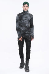 Grey/Black Lrregular Ripped Stand Collar Men's Punk Shirt - Product - 4