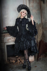 Black [Immortal Phoenix] Long Hime Sleeves Multi-Layered Ruffled Bow Lace-Up Gothic Lolita Skirt Dress Set - Product - 7