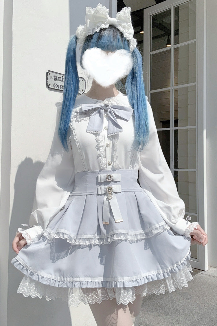 Rabbit Ears Long Sleeves Bowknot Lace Sweet Jirai Kei Japanese Blouse 3 Colors - Product - 2